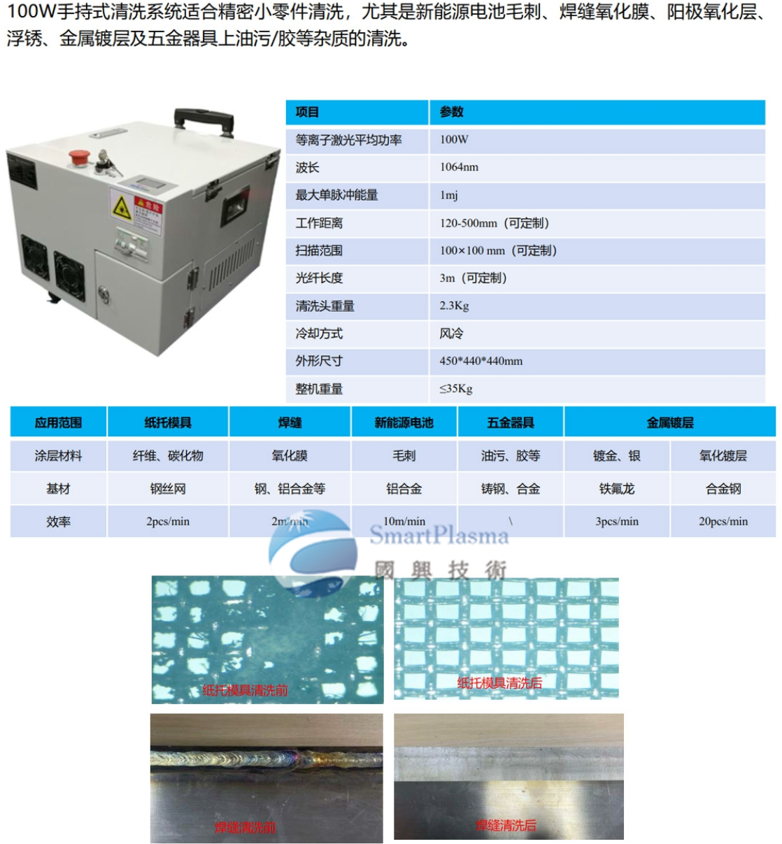 100W等离子激光清洗系统